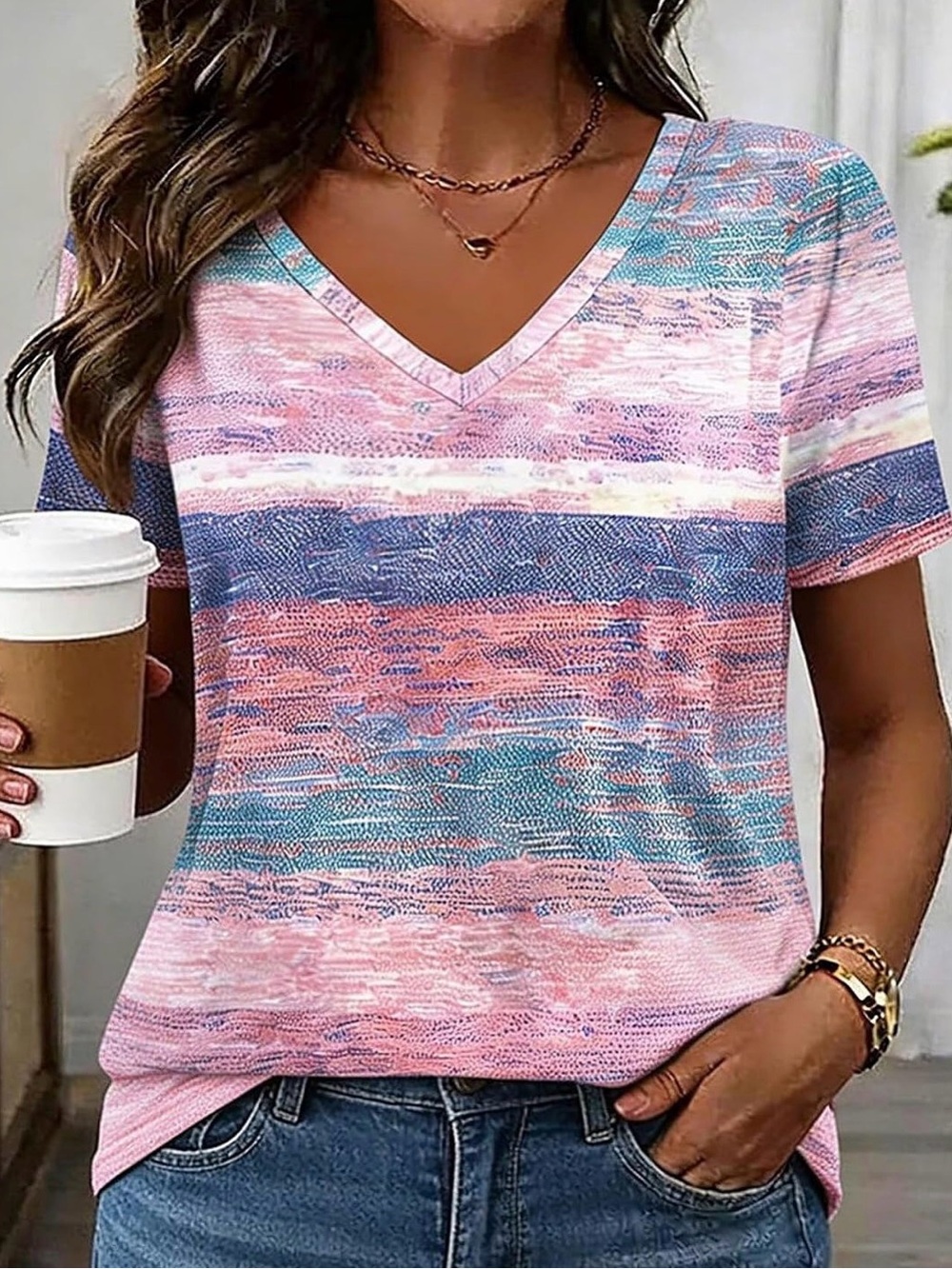 Flamingals Women's V Neck Summer Tops 2026 Short Sleeve PS2-30 - Picture 3 of 6